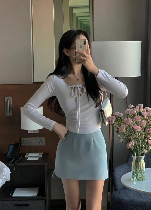 交疊設計蝴蝶結綁帶上衣🎀