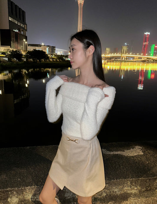 柔軟毛絨一字肩上衣⛄️