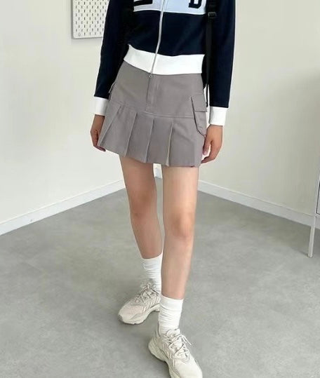 工裝風口袋半百褶裙子🪐