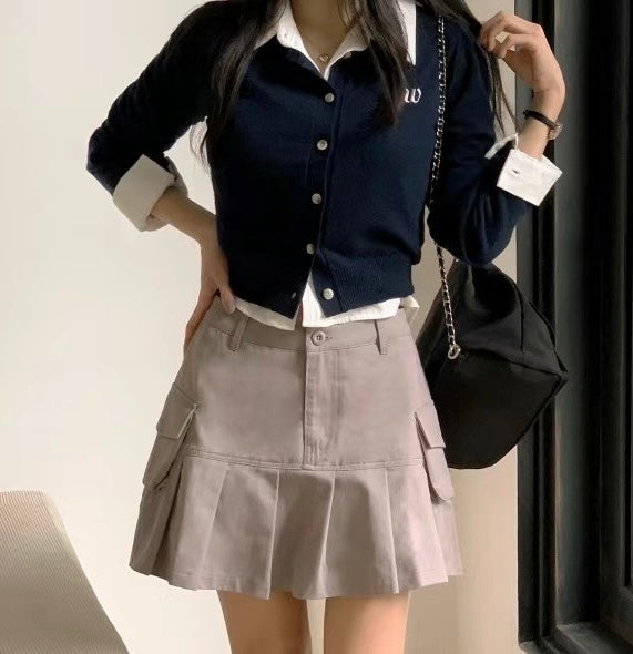 工裝風口袋半百褶裙子🪐
