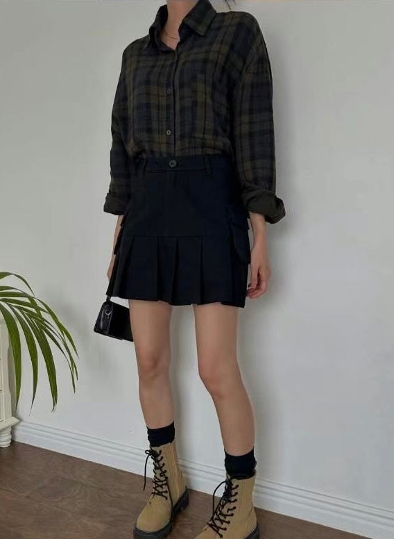 工裝風口袋半百褶裙子🪐