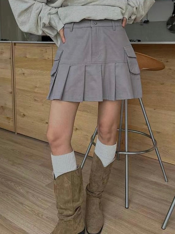 工裝風口袋半百褶裙子🪐