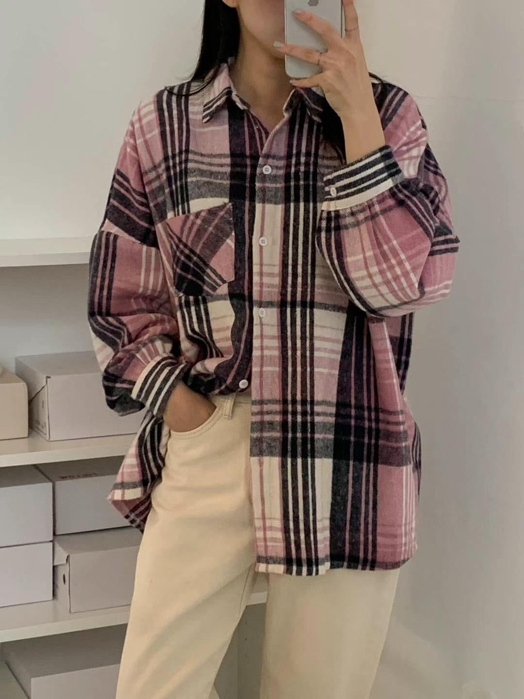 質感毛絨格紋襯衫外套🍭