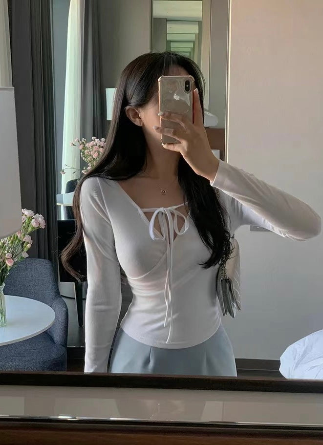 交疊設計蝴蝶結綁帶上衣🎀