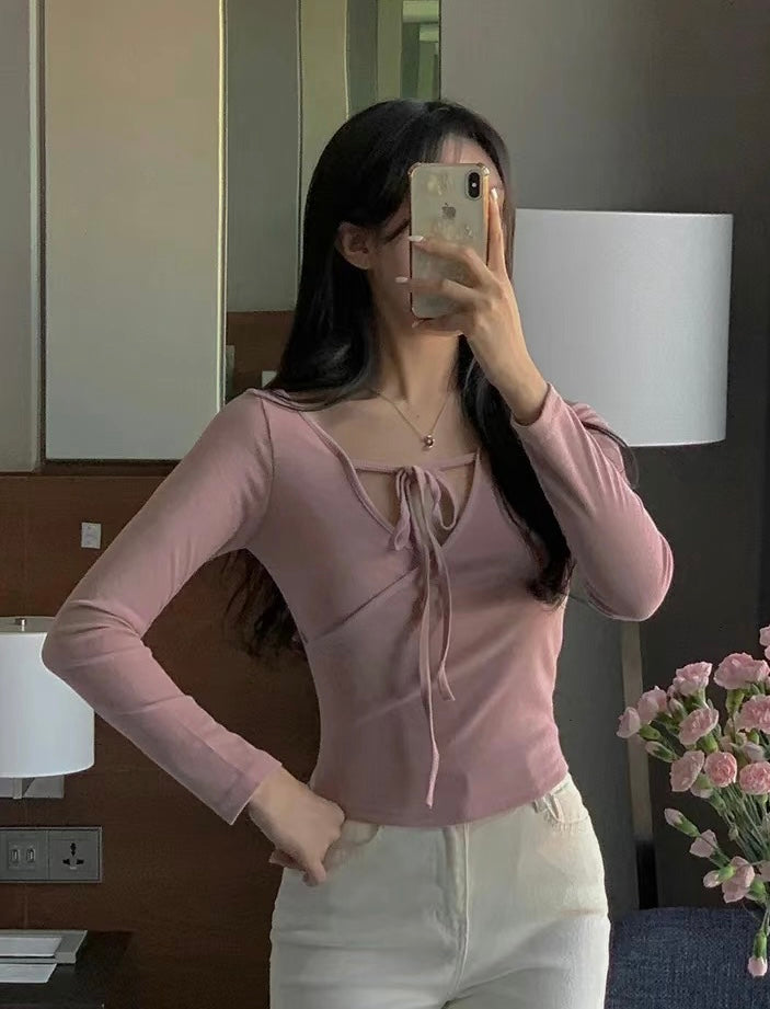 交疊設計蝴蝶結綁帶上衣🎀