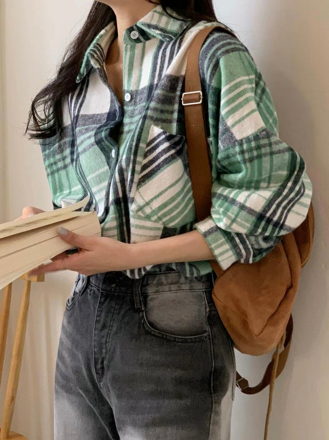 質感毛絨格紋襯衫外套🍭