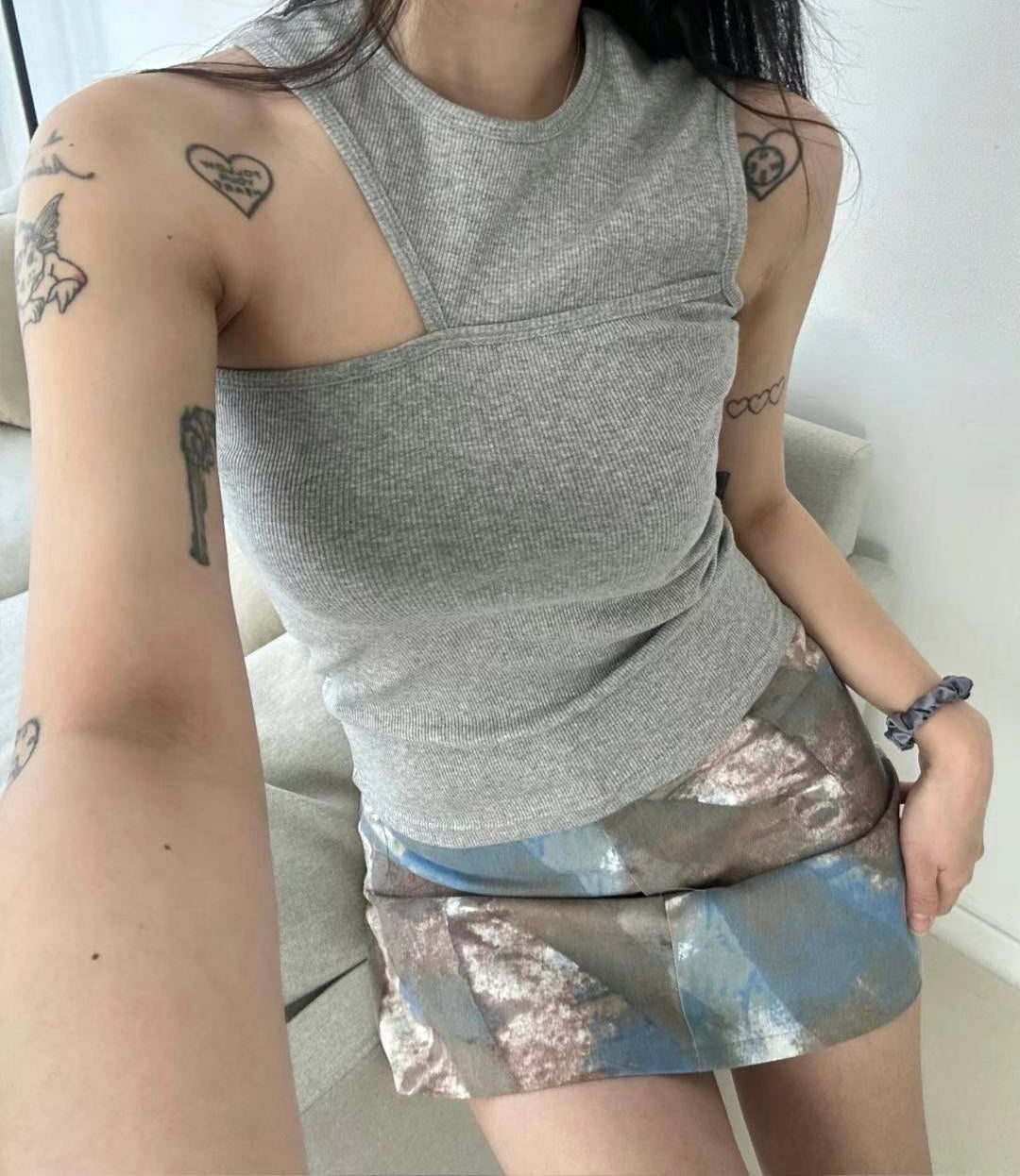 型格水彩扎染短裙子🩶