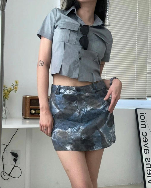 型格水彩扎染短裙子🩶