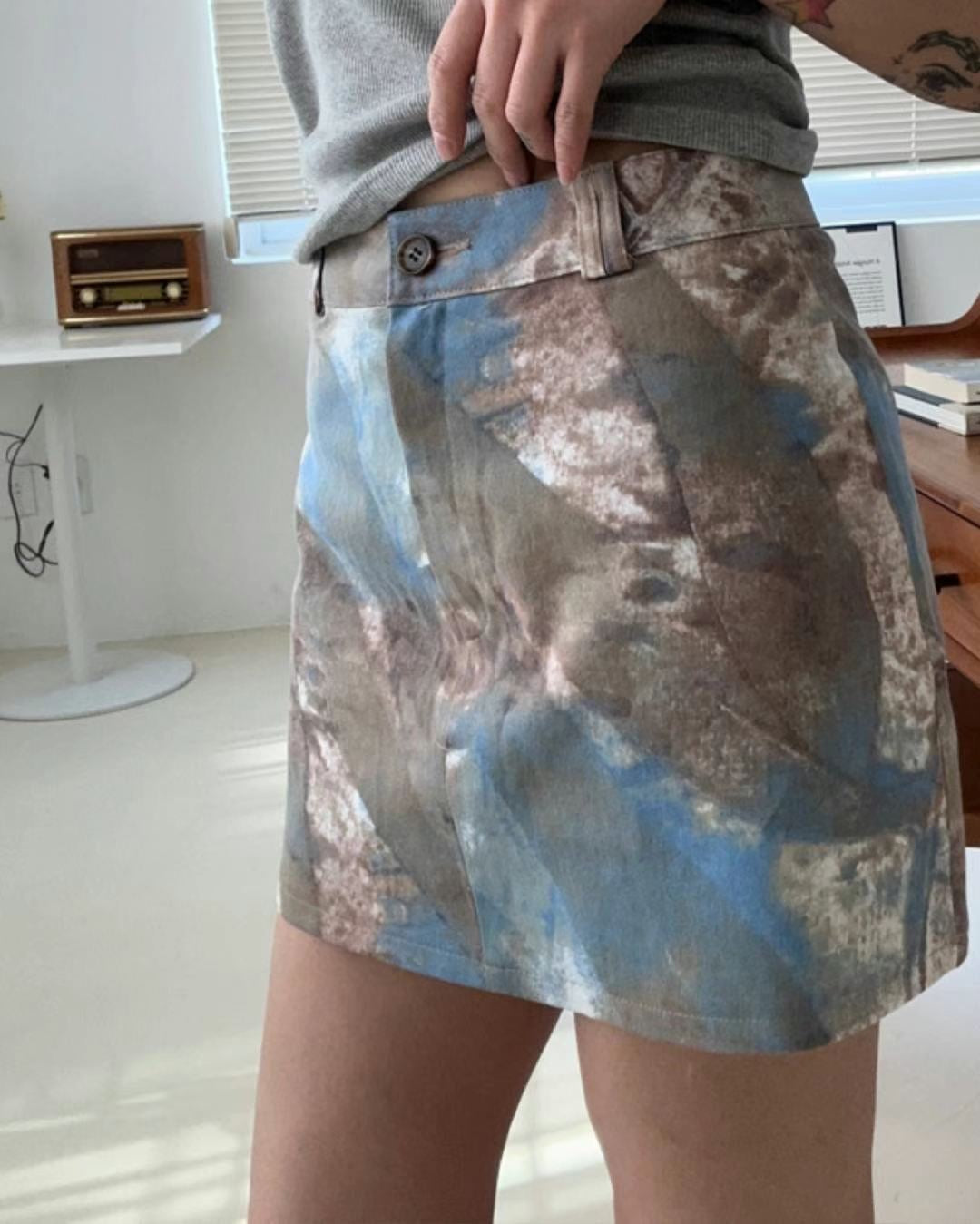 型格水彩扎染短裙子🩶