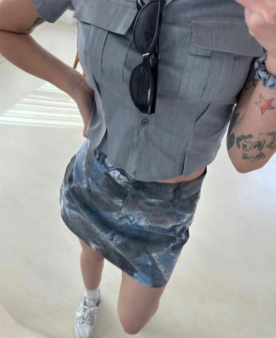 型格水彩扎染短裙子🩶