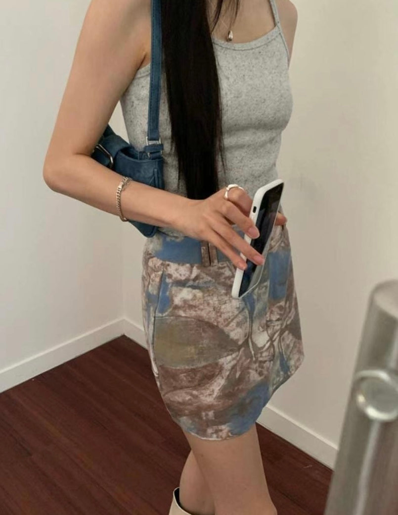 型格水彩扎染短裙子🩶